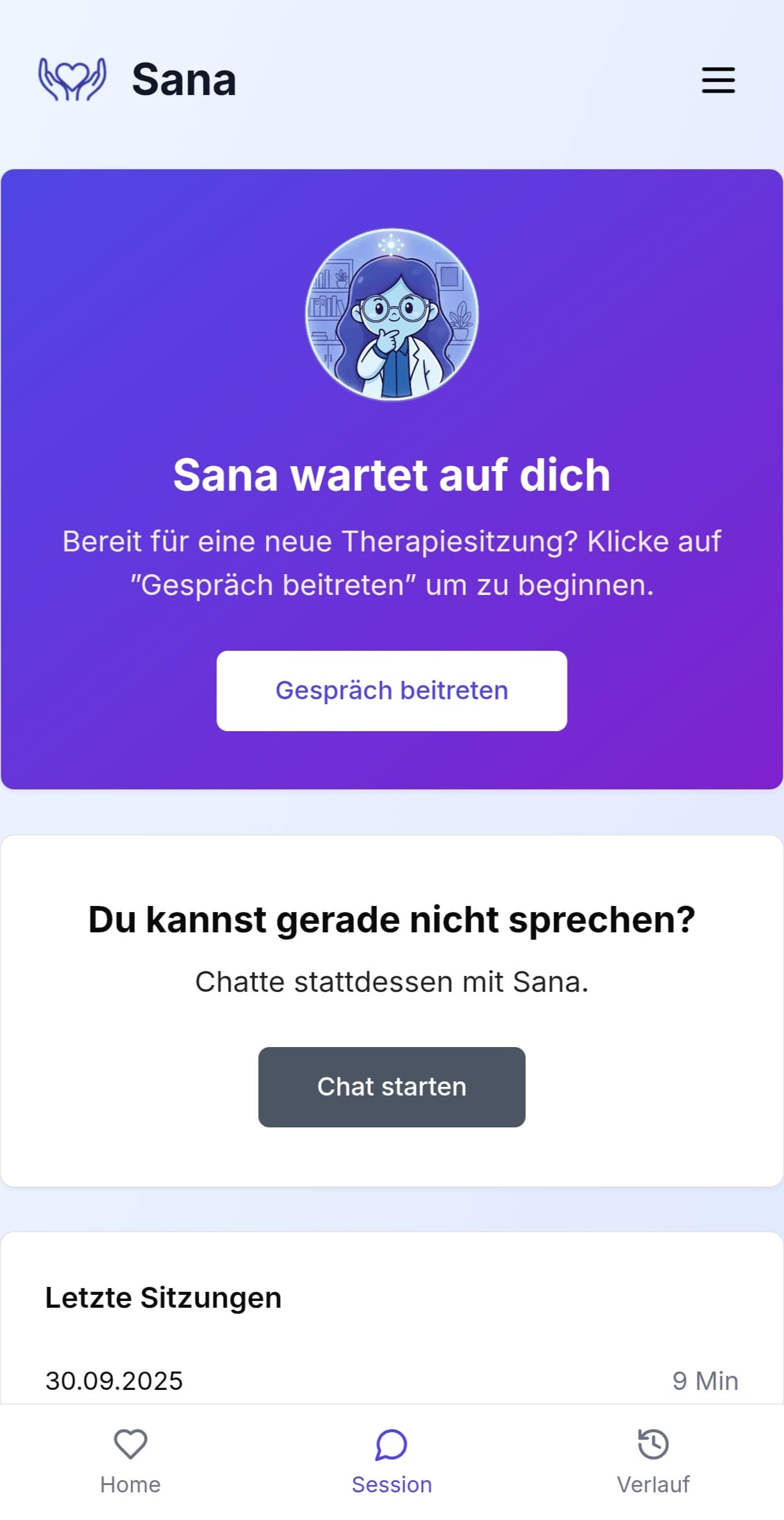 Screenshot: Sitzung mit Mira