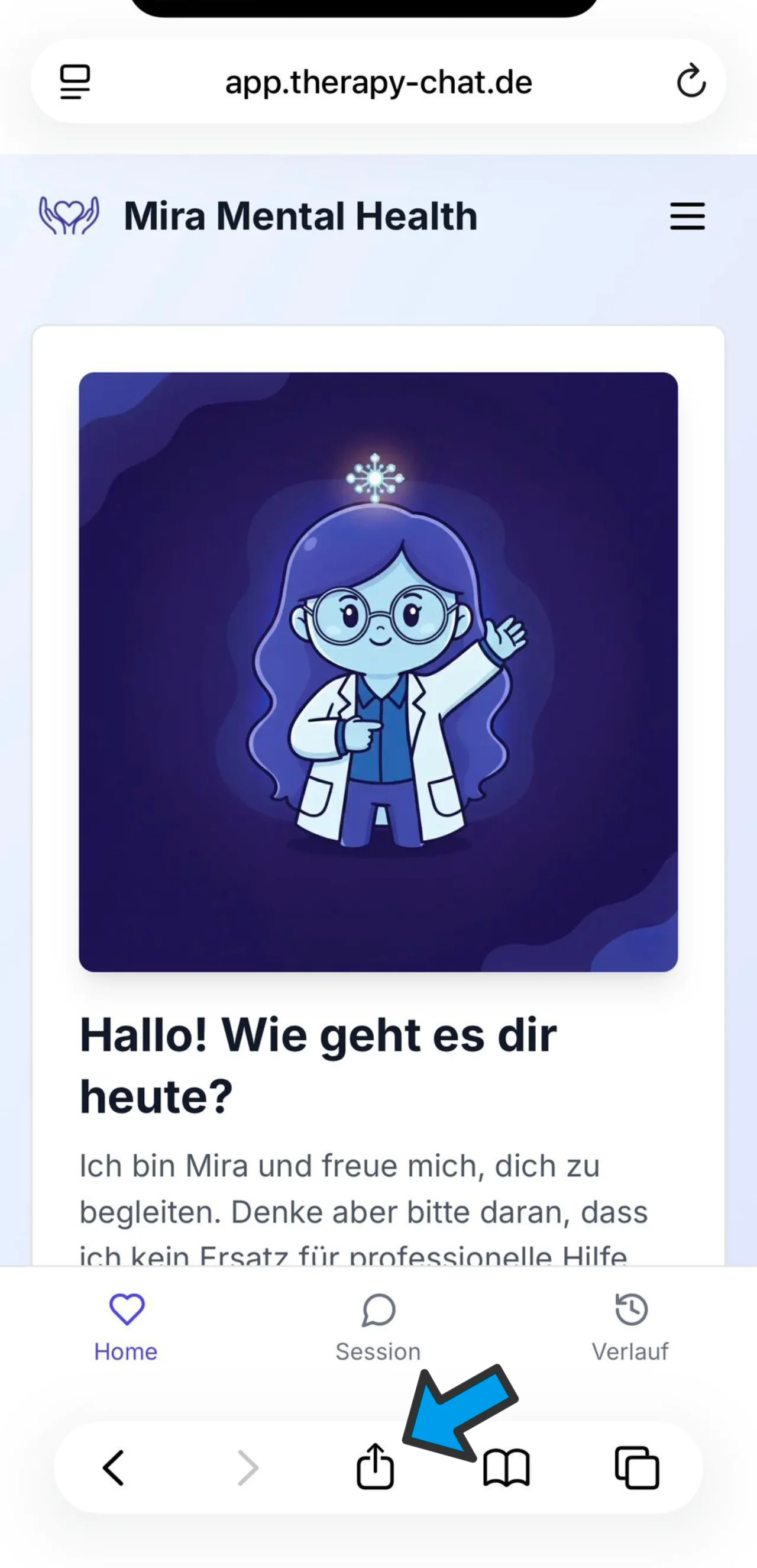 Schritt 1: Mira in Safari öffnen und Teilen-Symbol tippen